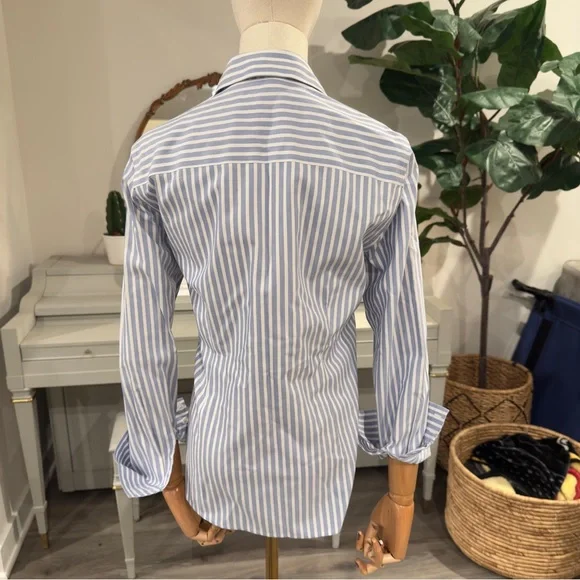 Chico’s No-Iron Blue & White Striped Button-Down Shirt - Size 1 (US 8/10 M/L) - Picture 9 of 11